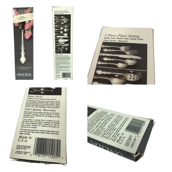 Oneida DOVER Stainless Flatware Set 5 pc Salad Dinner Fork Teaspoon Soup Spoon D - Picture 13 of 13